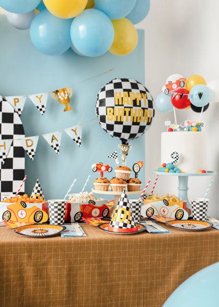 Racing Party Happy Birthday Chequered Flag Foil Balloon - Racing Party Decorations Foil Balloon Racing Party Happy Birthday Chequered Flag Foil Balloon