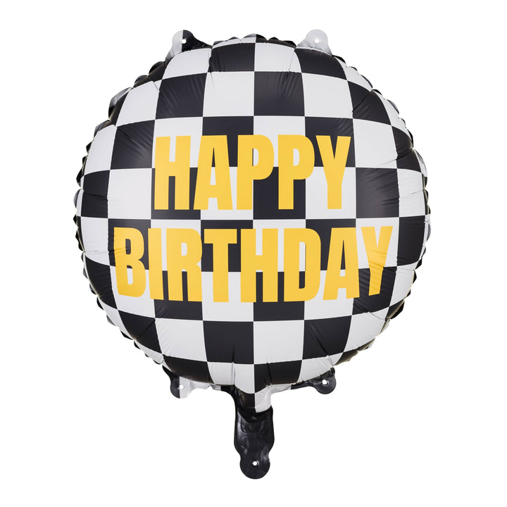 Racing Party Happy Birthday Chequered Flag Foil Balloon - Racing Party Decorations Foil Balloon Racing Party Happy Birthday Chequered Flag Foil Balloon