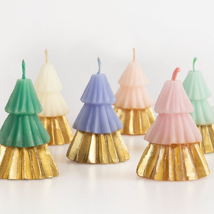 Rainbow & Gold Christmas Tree Candles x 6 - Christmas Candles Candle Rainbow & Gold Christmas Tree Candles x 6