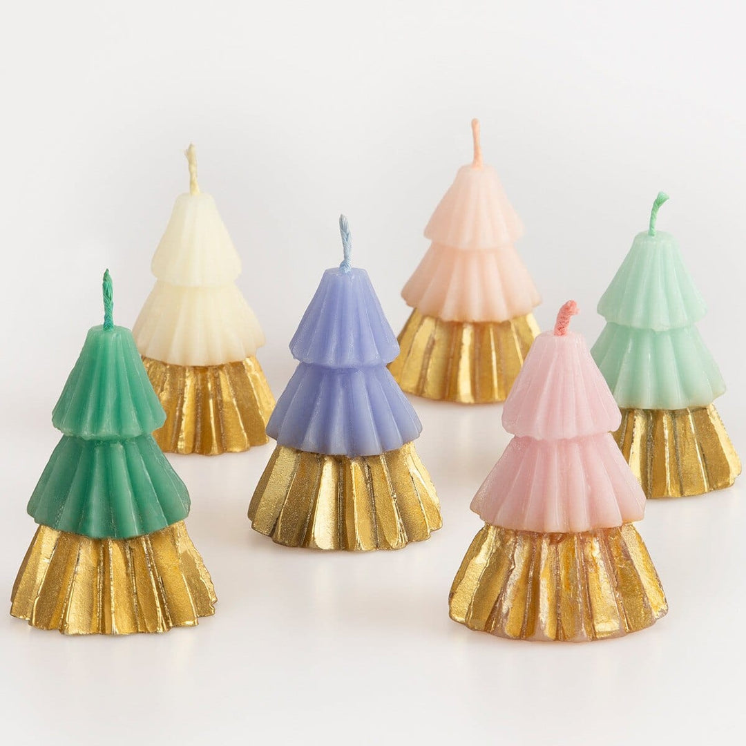 Rainbow & Gold Christmas Tree Candles x 6 - Christmas Candles Candle Rainbow & Gold Christmas Tree Candles x 6