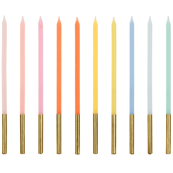 Rainbow Gold Tip Cake Candles x 10 - Birthday Cake Candles Birthday Candles Rainbow Gold Tip Cake Candles x 10