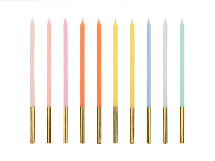 Rainbow Gold Tip Cake Candles x 10 - Birthday Cake Candles Birthday Candles Rainbow Gold Tip Cake Candles x 10