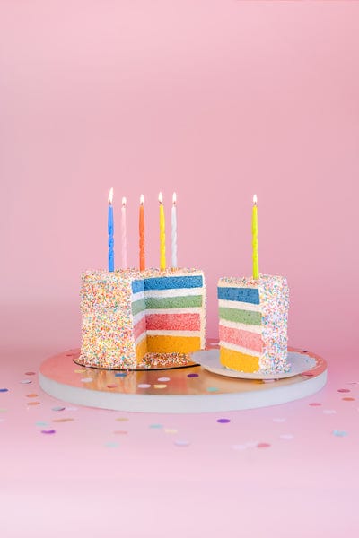 Rainbow Gold Tip Twisted Cake Candles x 6 - Birthday Cake Candles Birthday Candles Rainbow Gold Tip Twisted Cake Candles x 6