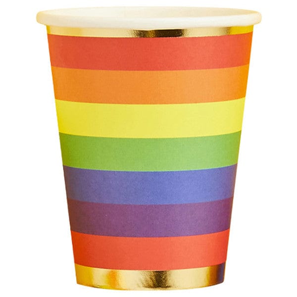 Rainbow Party Paper Cups x 8 - Ginger Ray Party Supplies Party Supplies Gold Foil Rainbow Party Paper Cups x 8