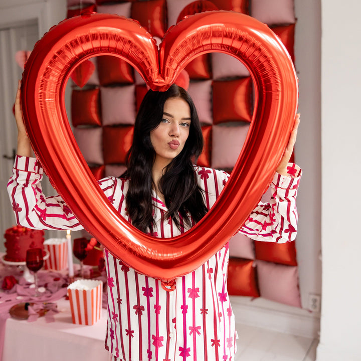 Red Heart Outline Shaped foil balloon - Valentine's Decorations Foil Balloon Red Heart Outline Shaped foil balloon