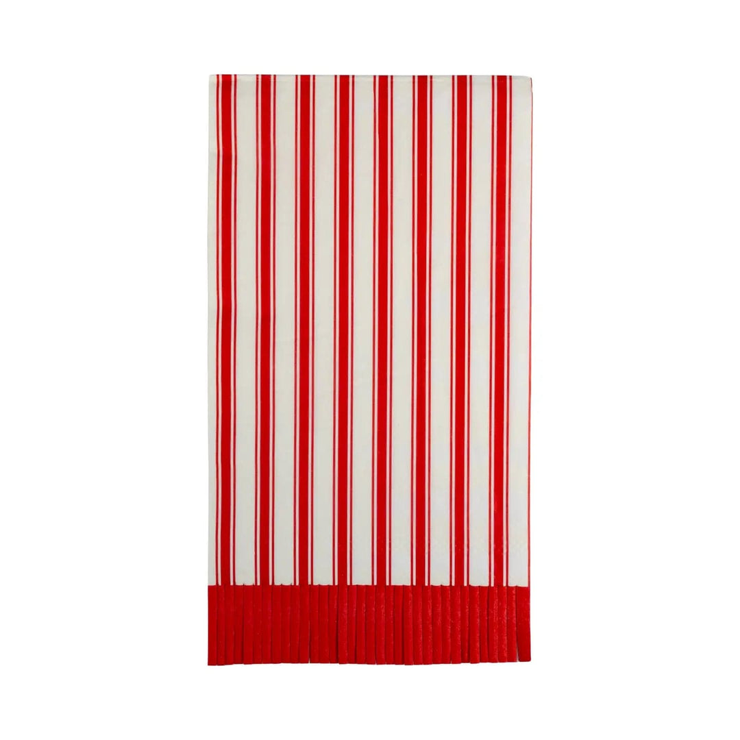 Red Stripe Fringe Christmas Party Dinner Napkins x 24 - Christmas Party Tableware Paper Napkins Red Stripe Fringe Christmas Party Dinner Napkins x 24