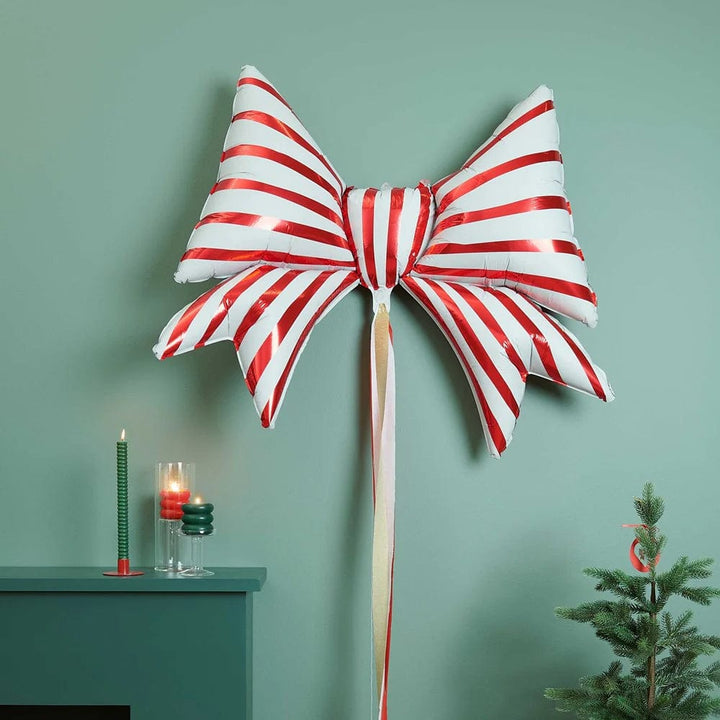 Red & White Striped Christmas Bow Foil Balloon - 39 inch - Christmas Bows Foil Balloon Red & White Striped Christmas Bow Foil Balloon - 39 inch