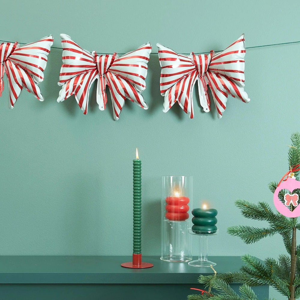 Red & White Striped Christmas Mini Bow Balloon Garland (3 piece) - Christmas Bows Foil Balloon Red & White Striped Christmas Mini Bow Balloon Garland (3 piece)