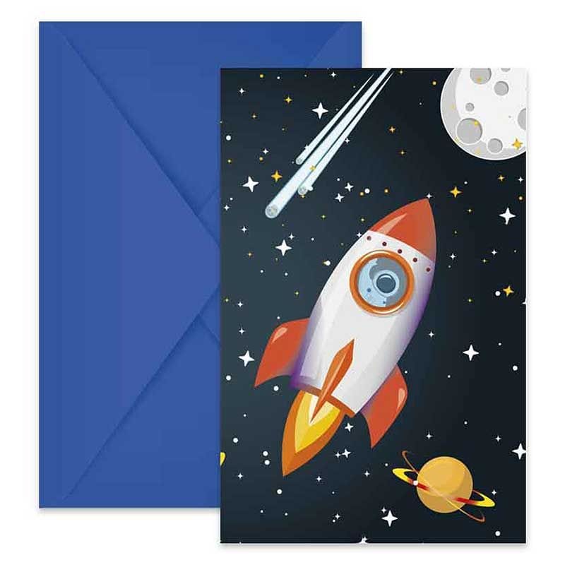 Rocket Space Party Invitations (Pack of 6) - Space Party Supplies Invitations Rocket Space Party Invitations (Pack of 6)