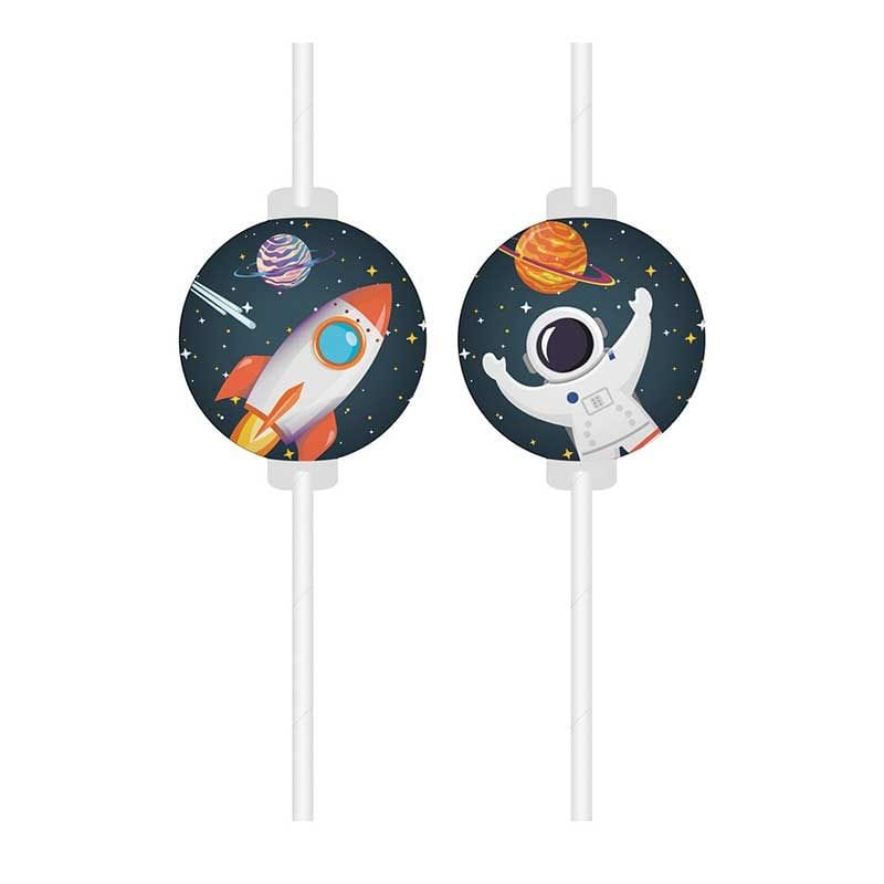 Rocket Space Party Paper Straws x 4 - Space theme birthday supplies paper straw Rocket Space Party Paper Straws x 4