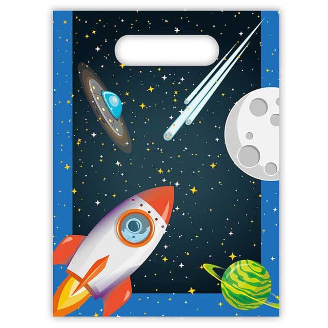 Rocket Space Plastic Party Bags x 6 - Space Party Supplies Party Bags Rocket Space Plastic Party Bags x 6