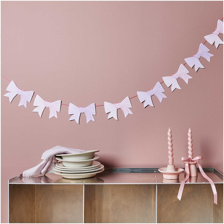 Rose Pink Bow Garland - 3m - Bow Decorations Bunting Rose Pink Bow Garland - 3m