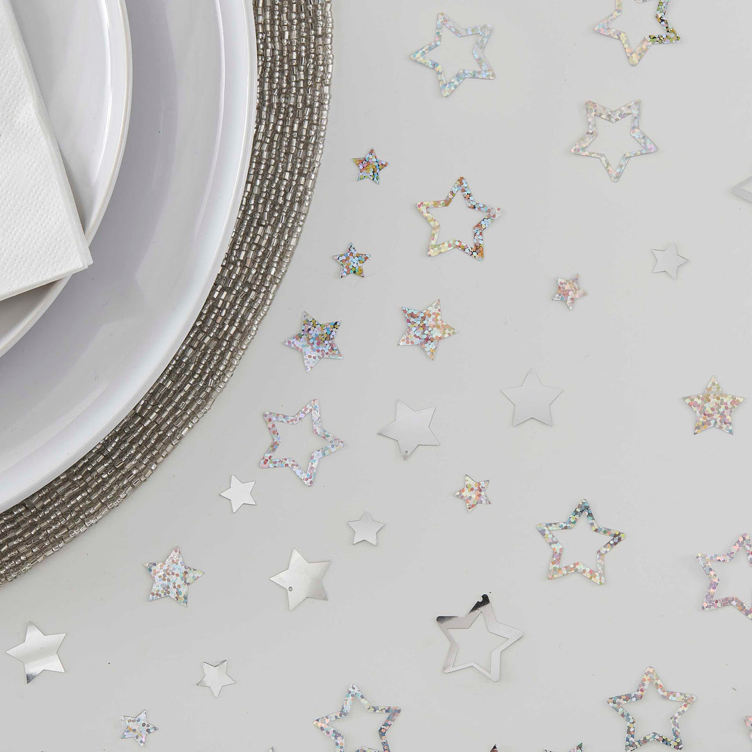 Silver Foiled Star Table Confetti - Silver Party Decorations Confetti Silver Foiled Star Table Confetti