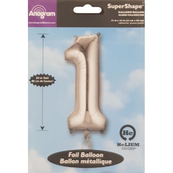 Silver Number 1 Foil Balloon 34inch - Silver Party Balloons Balloons Silver Number 1 Foil Balloon 34inch