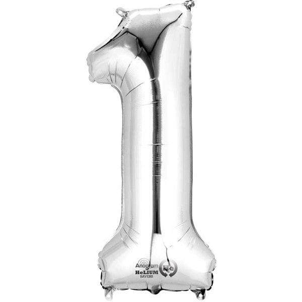 Silver Number 1 Foil Balloon 34inch - Silver Party Balloons Balloons Silver Number 1 Foil Balloon 34inch