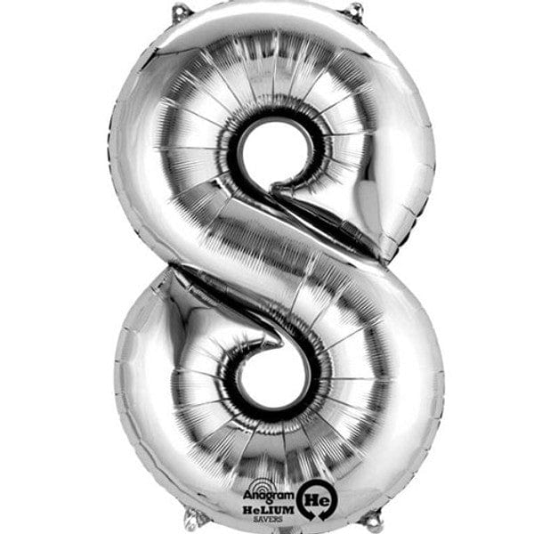 Silver Number 8 Foil Balloon 34inch - Silver Party Balloons Balloons Silver Number 8 Foil Balloon 34inch