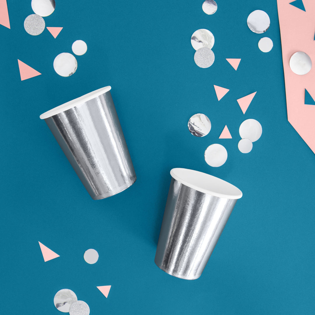 Silver Party Cups x 6 - Silver Party Supplies Paper Cup Silver Party Cups x 6