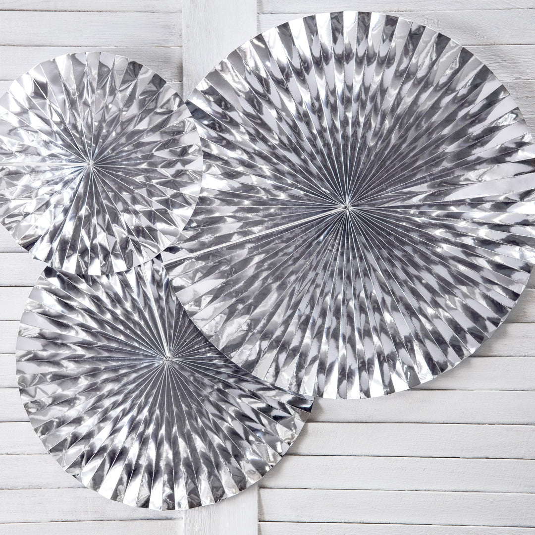 Silver Party Decorations - Silver Party Fans  Party Supplies Silver Party Fans x 3