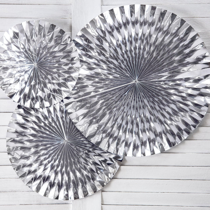 Silver Party Decorations - Silver Party Fans  Party Supplies Silver Party Fans x 3