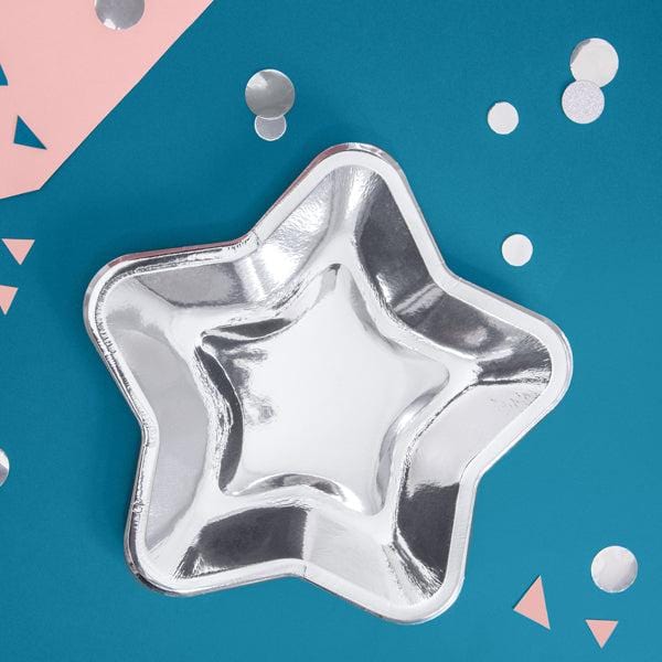 Silver Star Shaped Small Party Plates x 6 - Silver Party Supplies Disposable Plates Silver Star Shaped Small Party Plates x 6