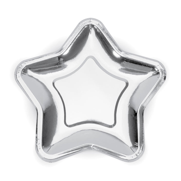 Silver Star Shaped Small Party Plates x 6 - Silver Party Supplies Disposable Plates Silver Star Shaped Small Party Plates x 6