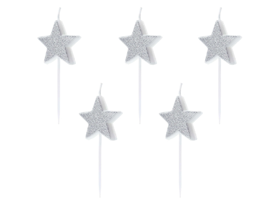 Silver Stars Birthday candles x 5 Birthday Candles Silver Stars Birthday candles x 5