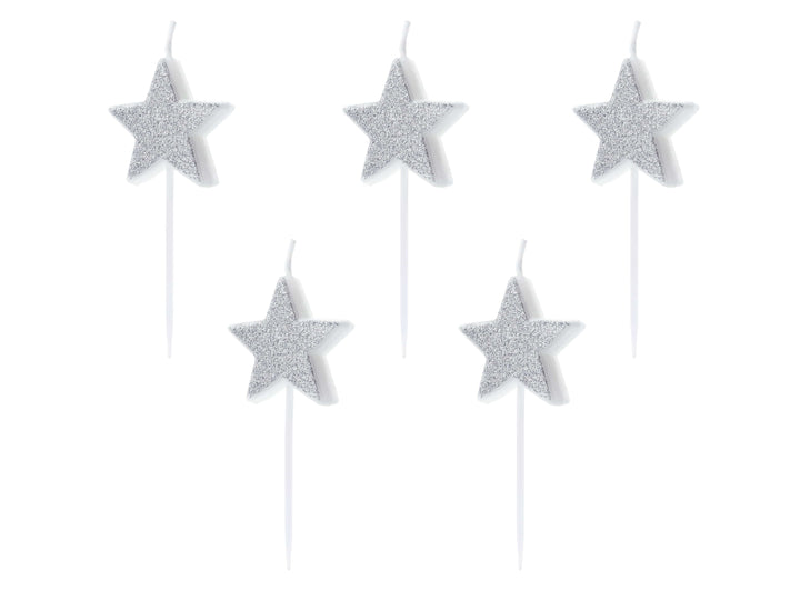 Silver Stars Birthday candles x 5 Birthday Candles Silver Stars Birthday candles x 5