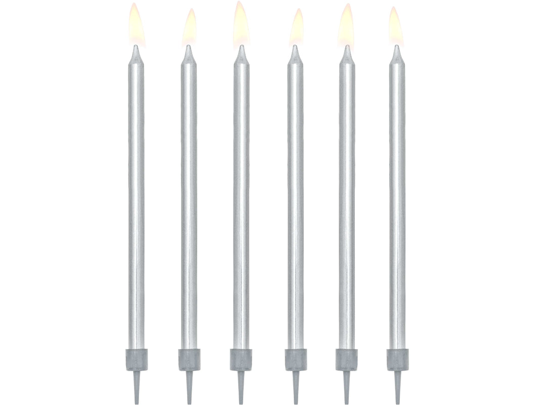 Silver Tall Birthday Cake Candles x 12 - Silver Party Supplies Birthday Candles Silver Tall Birthday Cake Candles x 12