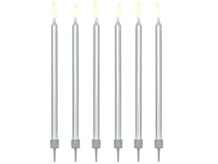 Silver Tall Birthday Cake Candles x 12 - Silver Party Supplies Birthday Candles Silver Tall Birthday Cake Candles x 12