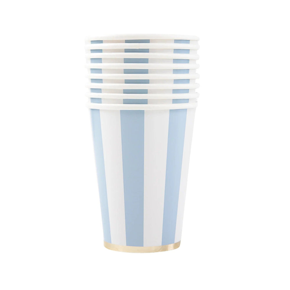 Sky Blue Cabana Stripe Party Cups x 8 - Bonjour Fête Party party cups Sky Blue Cabana Stripe Party Cups x 8