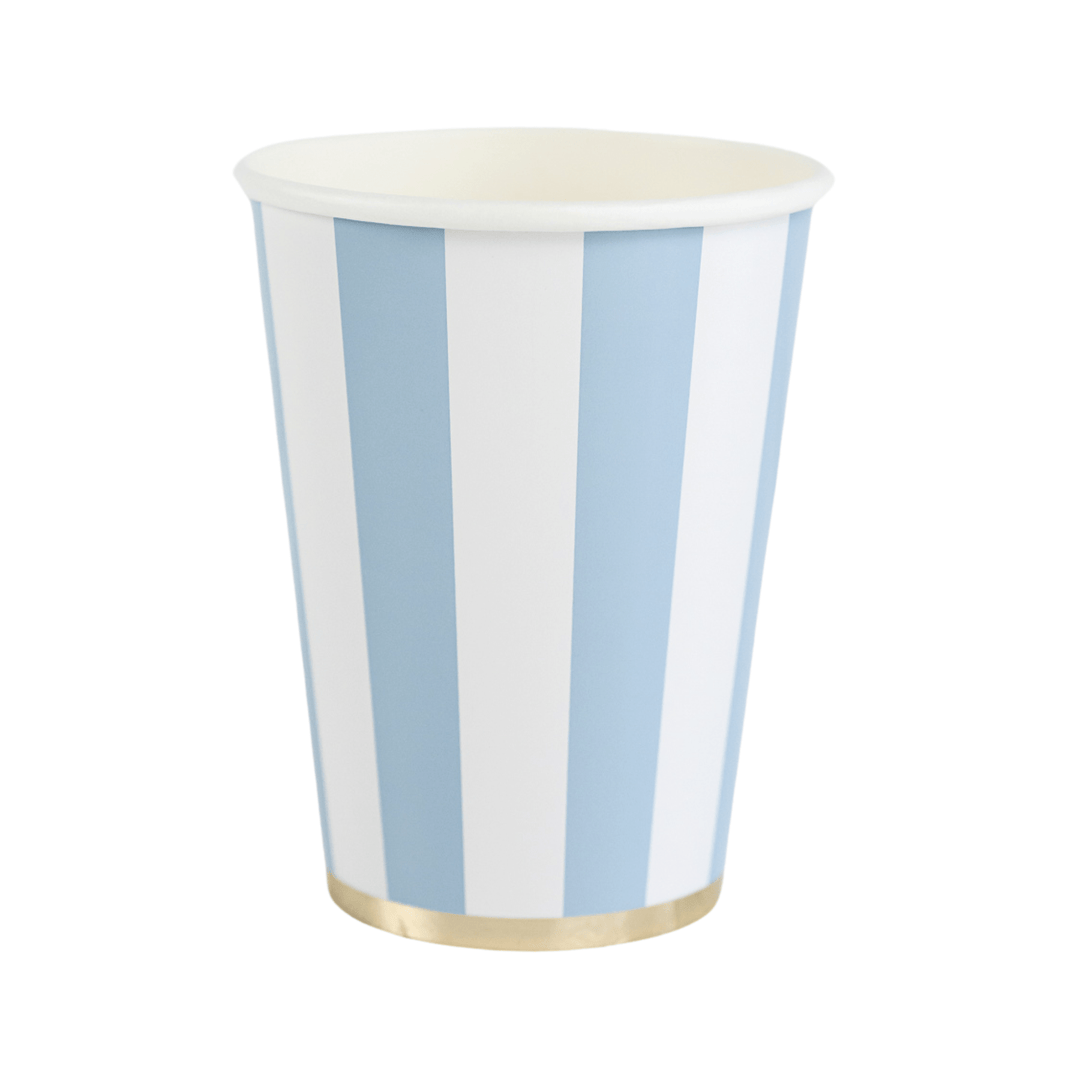 Sky Blue Cabana Stripe Party Cups x 8 - Bonjour Fête Party party cups Sky Blue Cabana Stripe Party Cups x 8