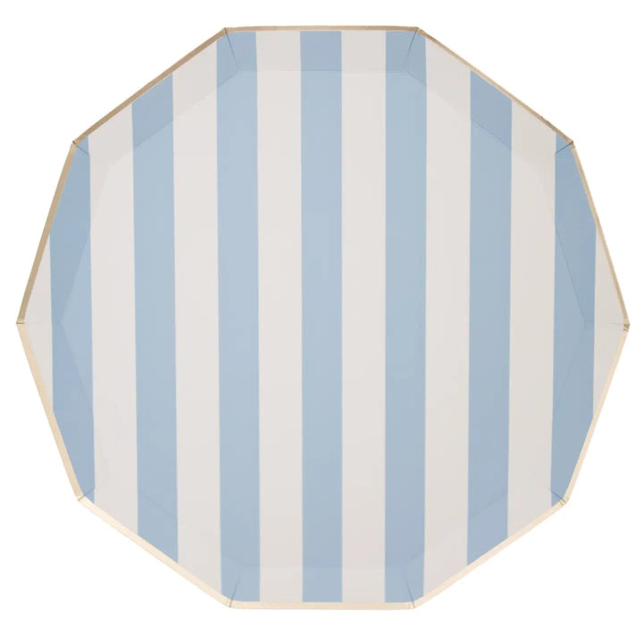 Sky Blue Cabana Stripe Party Plates x 8 - Bonjour Fête Party Paper Plate Sky Blue Cabana Stripe Party Plates x 8