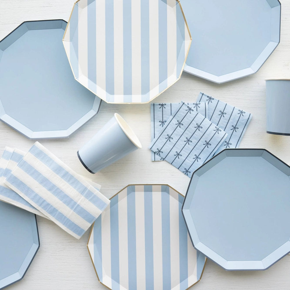 Sky Blue Cabana Stripe Party Plates x 8 - Bonjour Fête Party Paper Plate Sky Blue Cabana Stripe Party Plates x 8