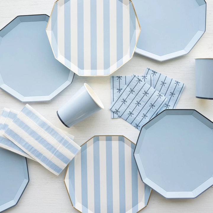 Sky Blue Cabana Stripe Party Plates x 8 - Bonjour Fête Party Paper Plate Sky Blue Cabana Stripe Party Plates x 8