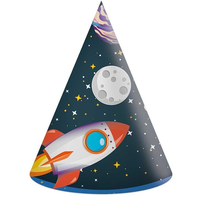 Space Birthday Party Supplies - Rocket Space Party Hats x 6 Party Hats Rocket Space Party Hats x 6