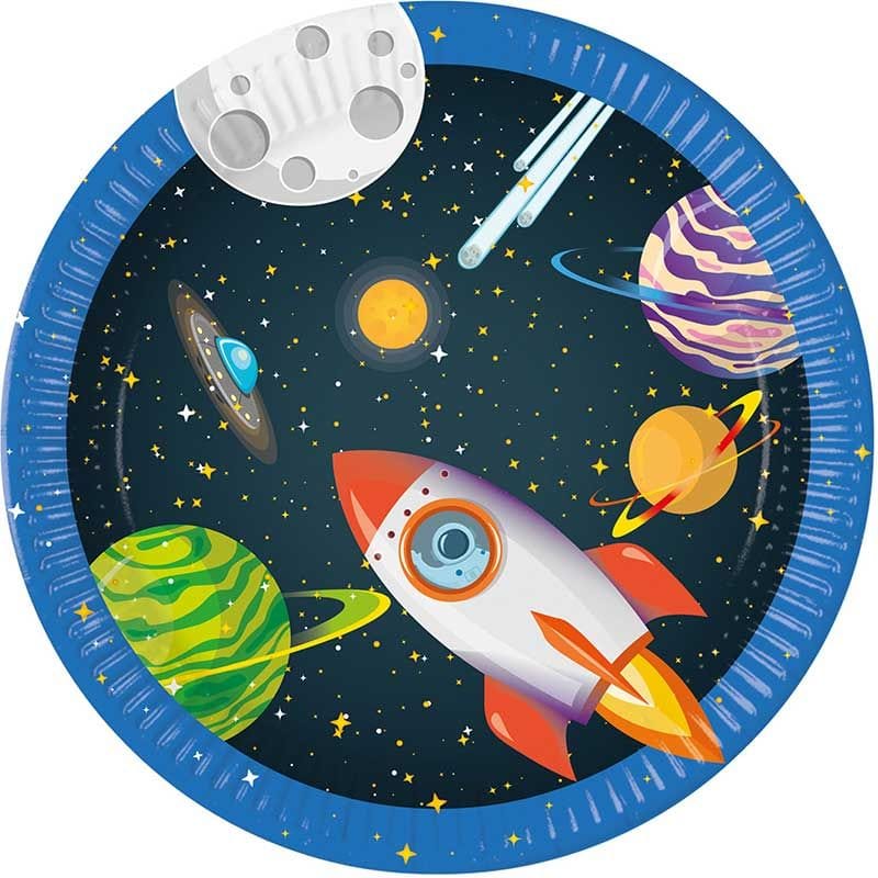 Space Party Supplies - Rocket Space Large Party Plates x 8 Party Supplies Rocket Space Large Party Plates x 8