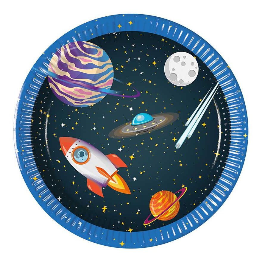 Space Party Supplies - Rocket Space Small Party Plates x 8 Paper Plate Rocket Space Small Party Plates x 8