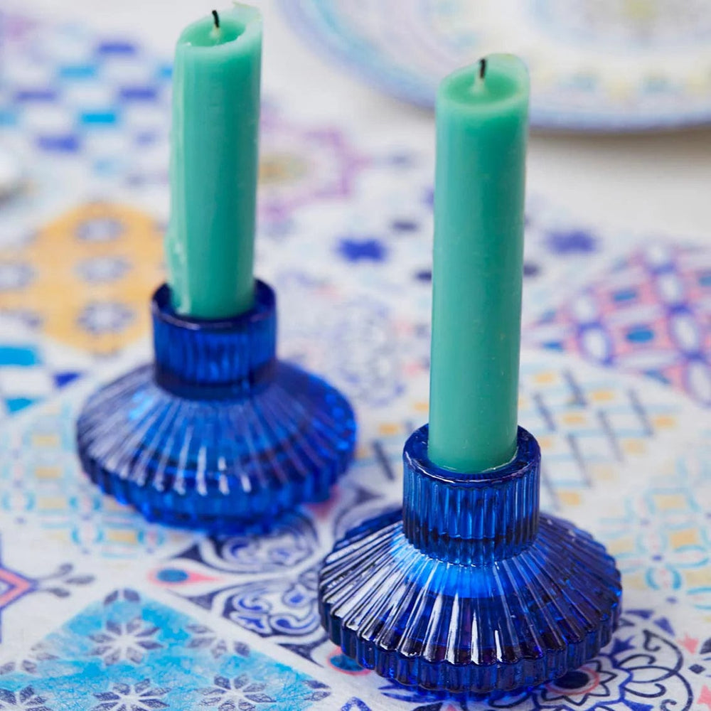 Talking Tables - Geometric Small Cobalt Blue Glass Candle Holder candle holder Geometric Small Cobalt Blue Glass Candle Holder