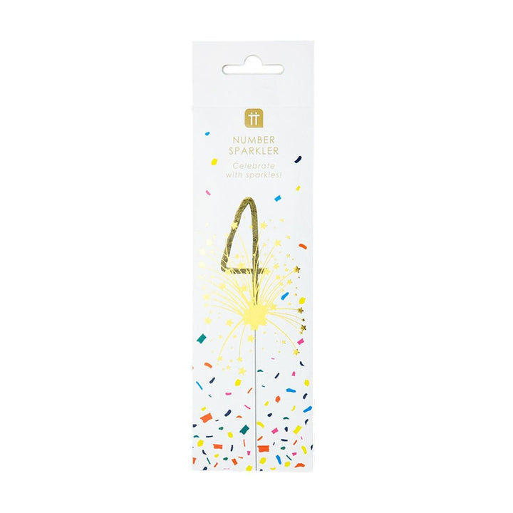 Talking Tables - Gold Number Cake Sparkler - Number 4 Birthday Candles Gold Number Cake Sparkler - Number 4