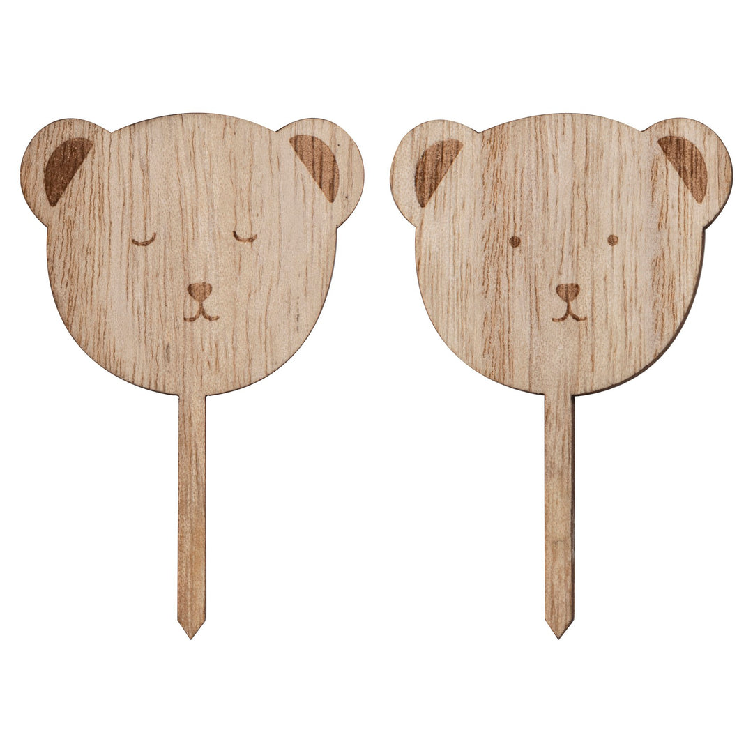 Wooden Teddy Bear Baby Shower Cupcake Toppers x 6