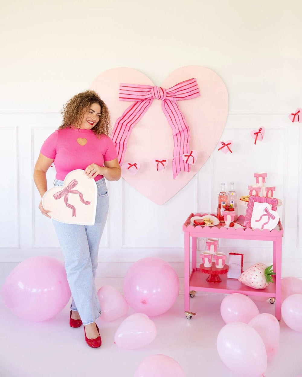 Valentine's Day Decorations - Ombré Heart Garland Bunting Felt Heart And Bows Banner