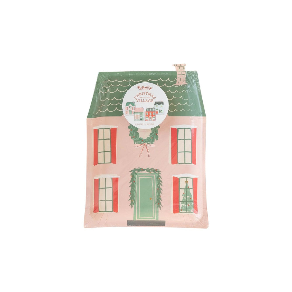 Village Christmas House Shaped Party Plates x 8 - My Mind's Eye Christmas Tableware Disposable Plates Village Christmas House Shaped Party Plates x 8