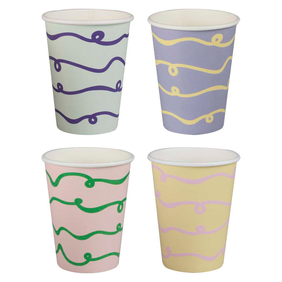 Wavy Pastel Party Napkins x 16 - Pastel Birthday Party Paper Napkins Wavy Pastel Party Cups x 8