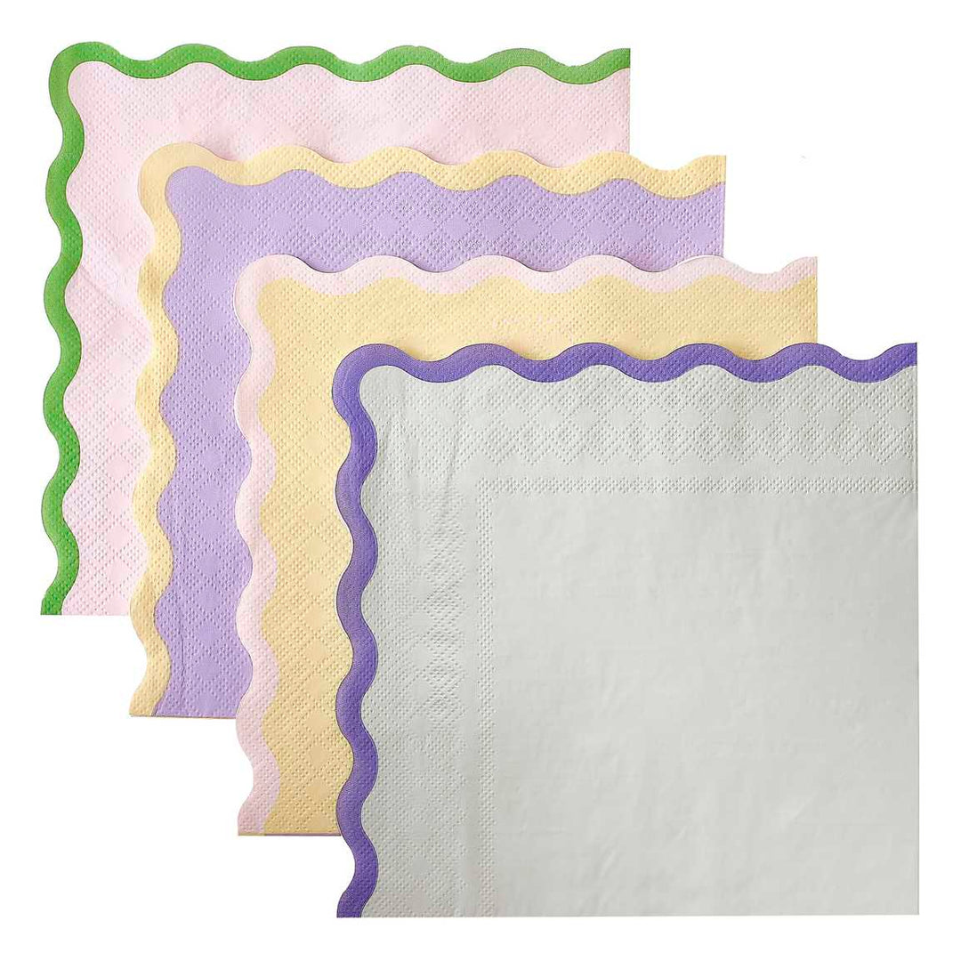 Wavy Pastel Party Napkins x 16 - Pastel Birthday Party Paper Napkins Wavy Pastel Party Napkins x 16