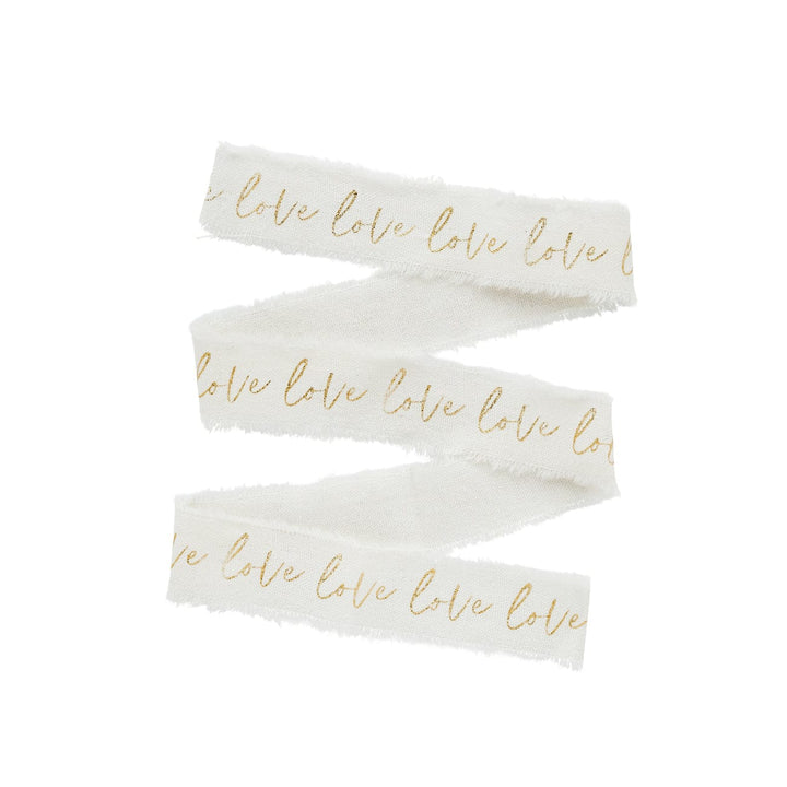 Wedding Ribbon - Love Cream & Gold Cotton Ribbon  ribbon Love Cream & Gold Cotton Ribbon