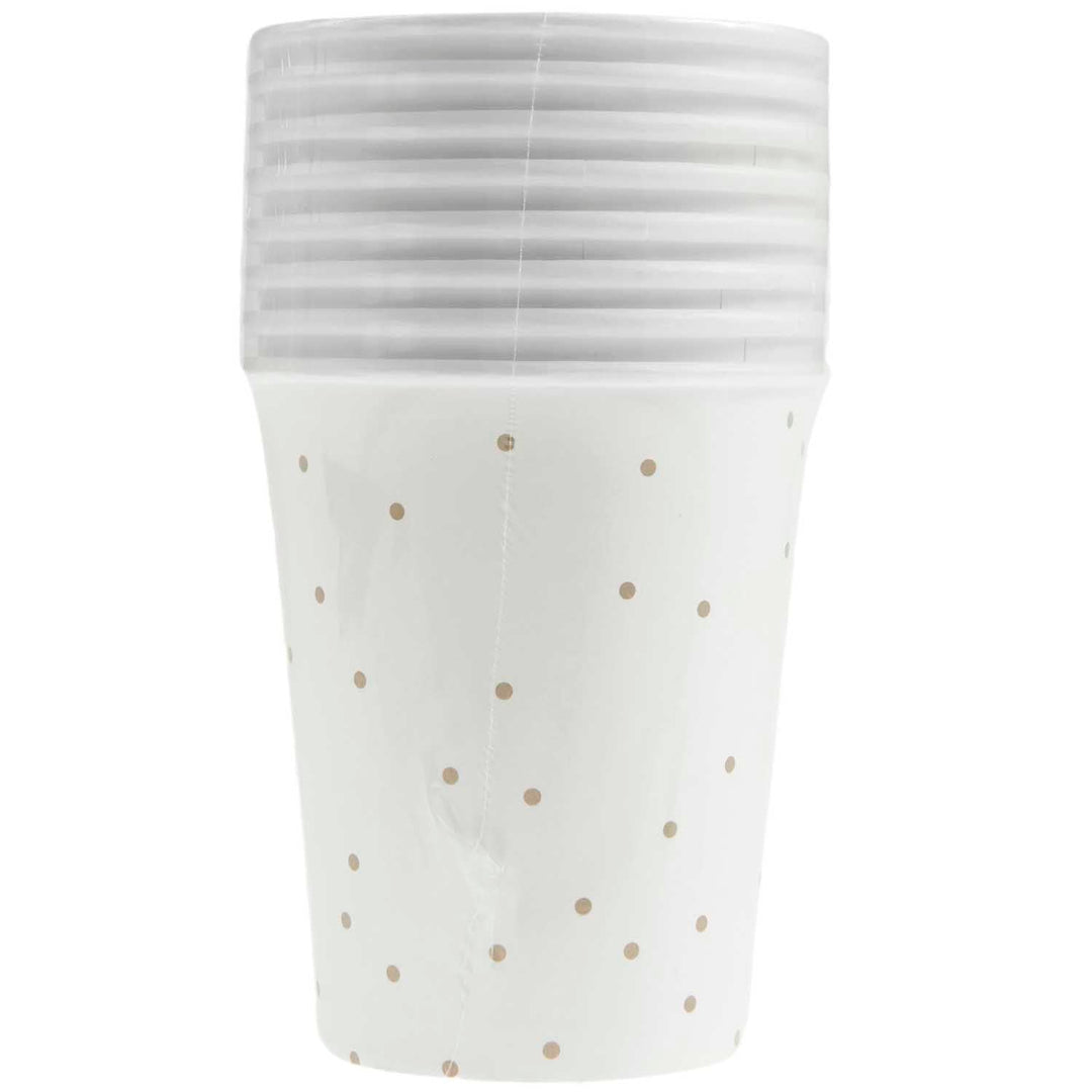 White and Gold Dots Paper Cups x 8 - White Party Supplies Disposable Cups White and Gold Dots Paper Cups x 8