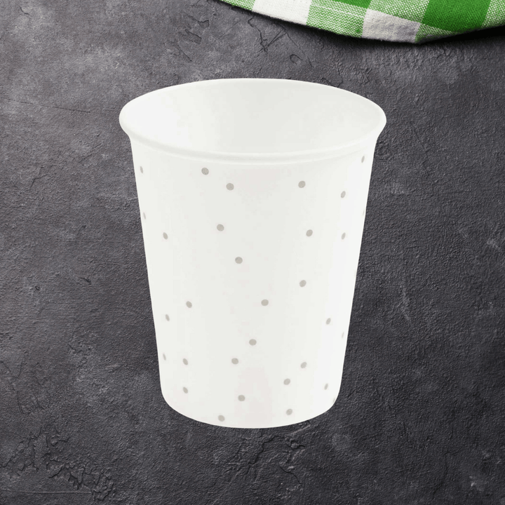 White and Gold Dots Paper Cups x 8 - White Party Supplies Disposable Cups White and Gold Dots Paper Cups x 8