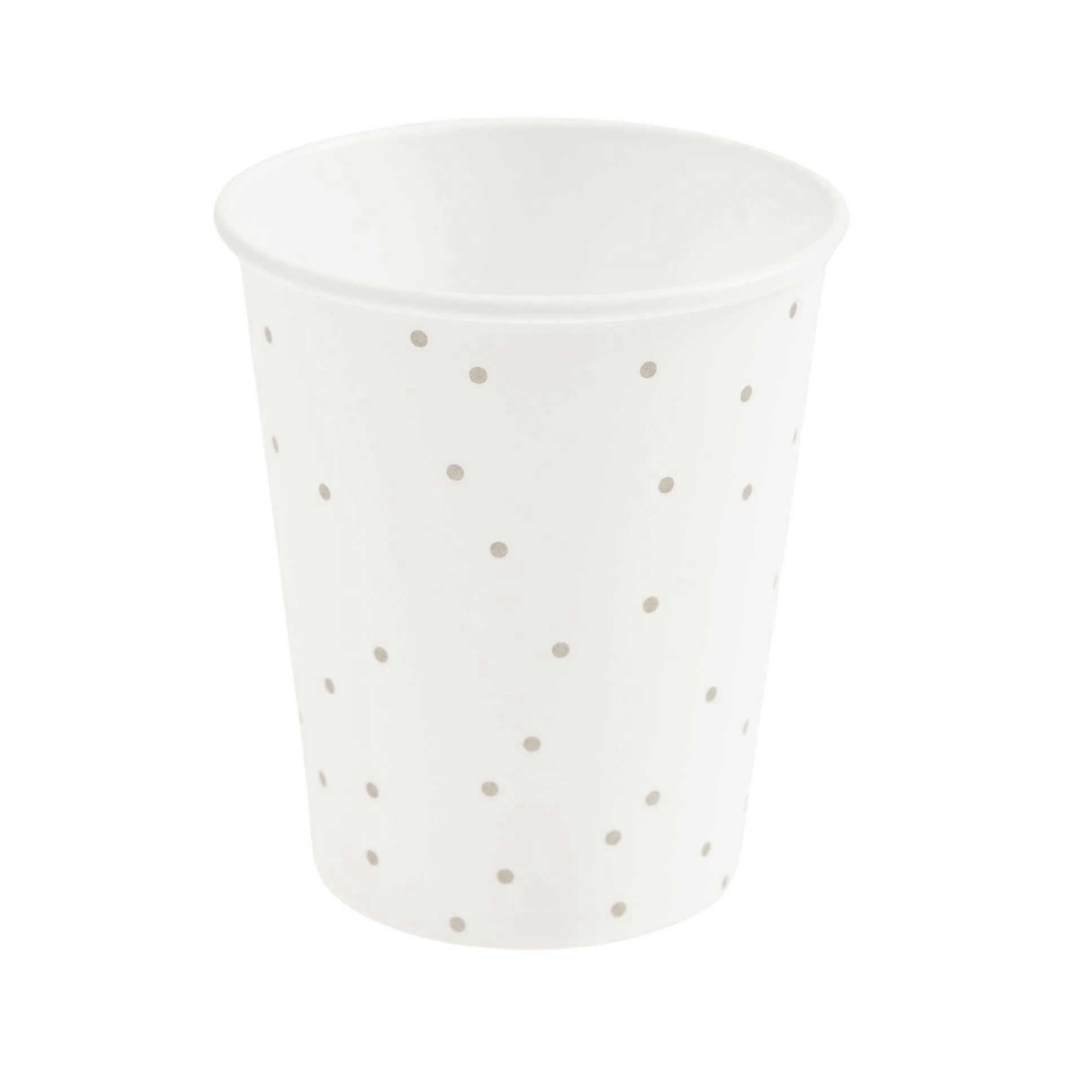 White and Gold Dots Paper Cups x 8 - White Party Supplies Disposable Cups White and Gold Dots Paper Cups x 8