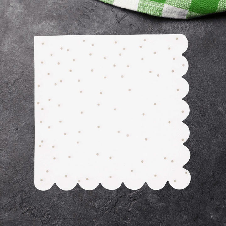 White and Gold Dots Paper Napkins x 20 - White Party Supplies Paper Napkins White and Gold Dots Paper Napkins x 20