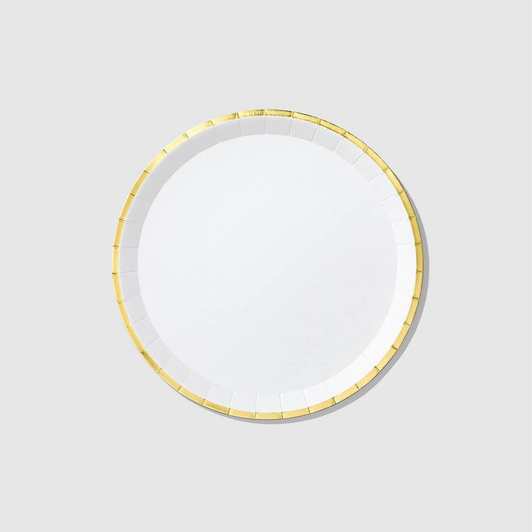 White and Gold Foiled Large Paper Party Plates x 10 - Gold Party Supplies party plates White and Gold Foiled Large Paper Party Plates x 10